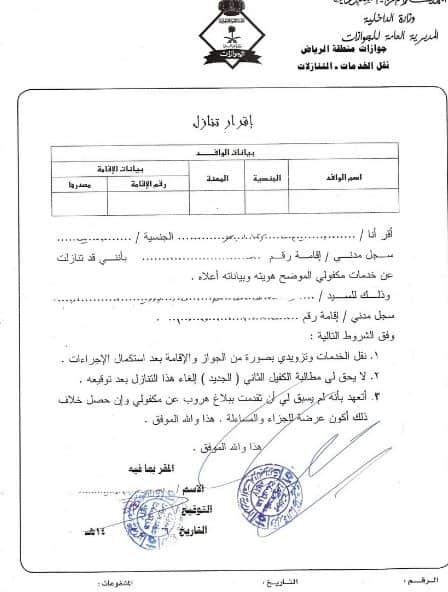 صيغة خطاب نقل كفالة الزوجة من والدها
